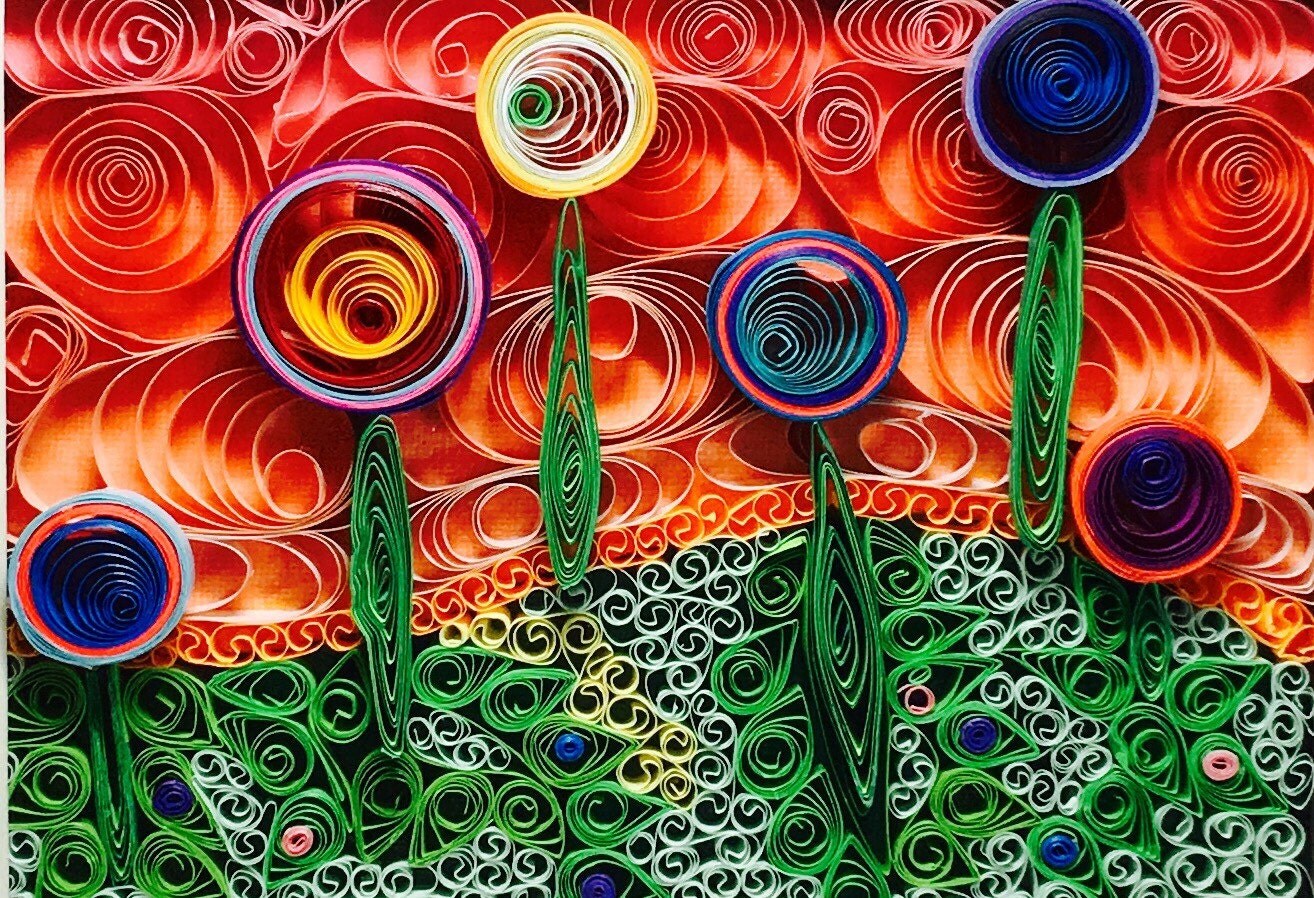 Abstract floral landscape quilled mosaic art by DKBrownCreations