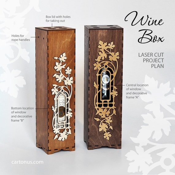 Wine Box With Window And Decorative Frame Laser Cut Pattern Instant Download From Cartonus On Laser Cut Wine Box Template