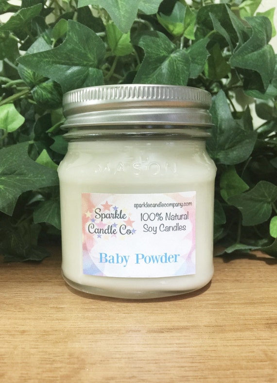 Soy Candle BABY POWDER 8 oz Mason Jar Highly Scented