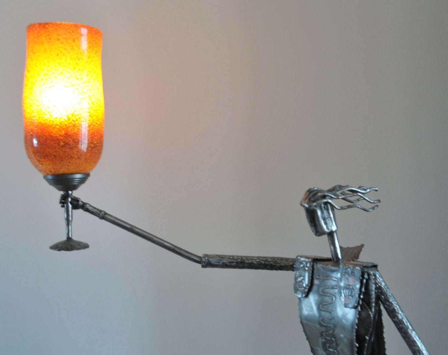 Floor Lamp Unique Metallic Sculpture with Blown Glass