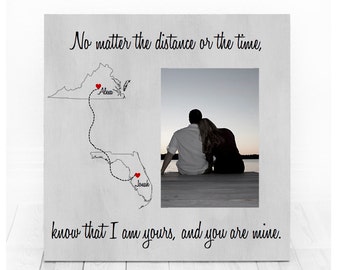 Long Distance Relationship Personalized Picture Frame state map Custom States Gift for long distance girlfriend fiance gift for boyfriend