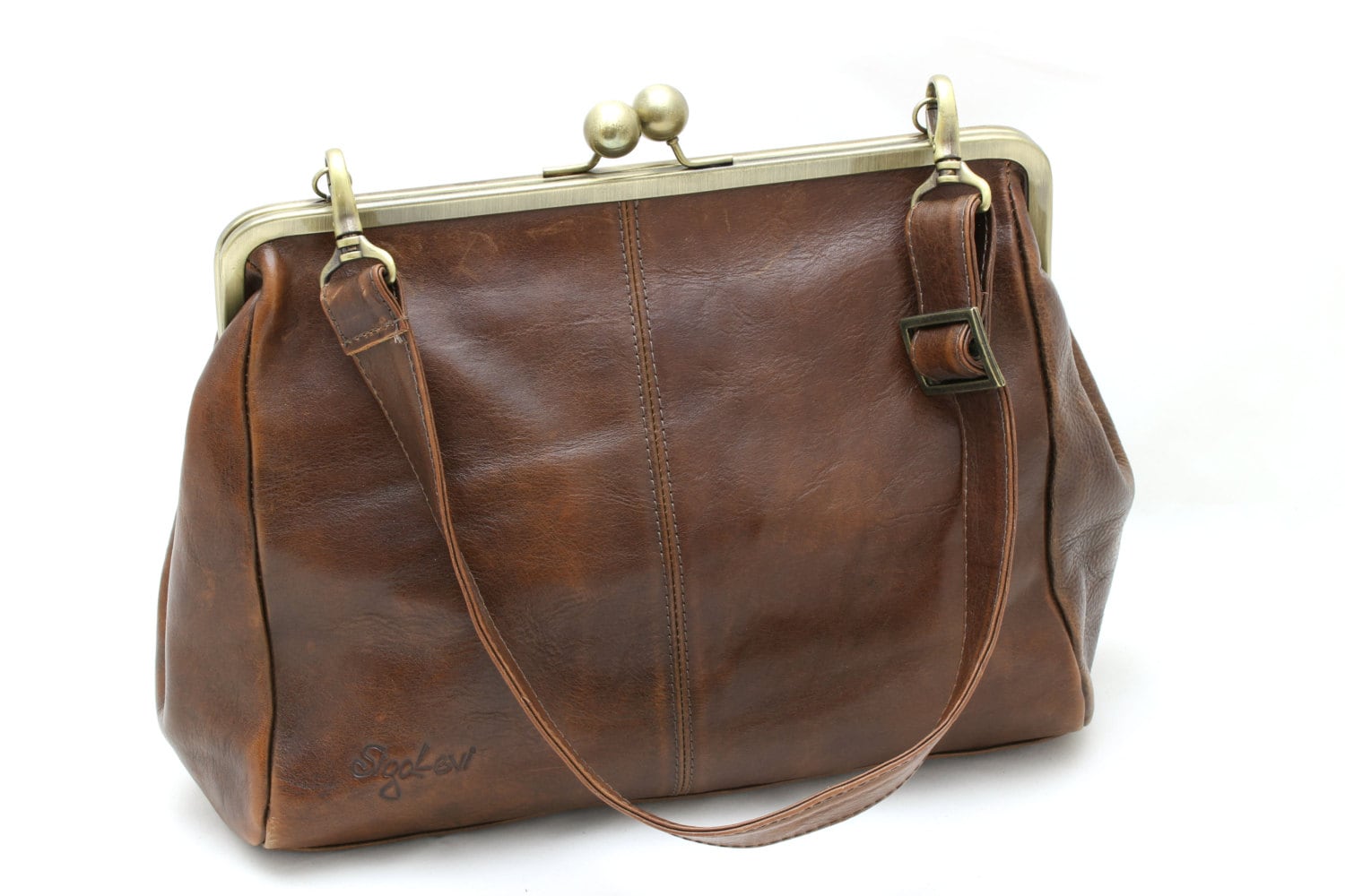 Leather Clutch-Leather Ball Clasp Purse-Big Purses-Leather