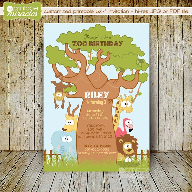 Printable zoo invitation African Animals party Digital kids