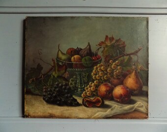Stunning French antique still life painting, nature morte, signed Baumat, 1913.