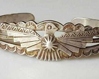 Small Vintage Fred Harvey Cuff, Native American, Thunderbird Bracelet, Sterling Silver Cuff, Child's Bracelet, Southwest Jewelry