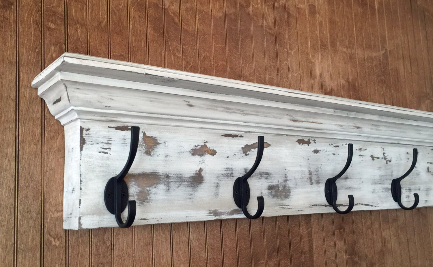 Distressed Coat Rack With Five Hooks Wall Shelf By Reclaimedyankee