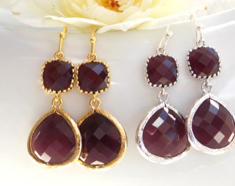 Wedding Jewelry,Burgundy Earrings, Gold, Marron Earrings, Sangria, Silver, Bridesmaid Jewelry, Dangle,Drop,Bride Gifts,Bridesmaids Gift