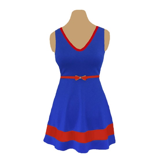 Red and Blue Skater Dress by GameOnClothing on Etsy