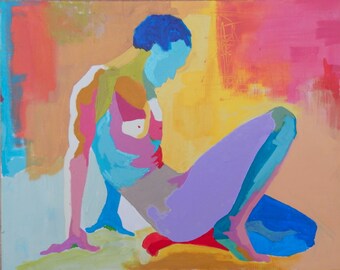 Original Nude Art Abstract Female Acrylic Painting Figure