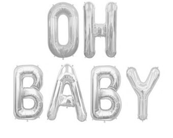 Small Silver OH BABY Balloons, Balloon Letters, Party Balloons, Baby Shower, Baby Birth, Christening, Baptism, Kids Occasion