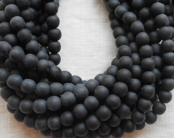 50 6mm Czech glass beads, druks, Matte Jet Black smooth round druk beads C4550