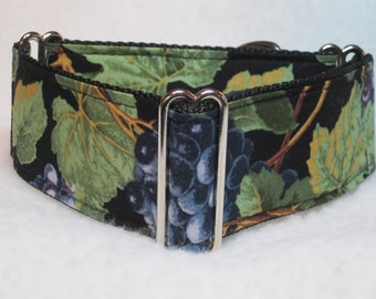 Martingale Collar, Grapevine, Martingale Collar, Greyhound Martingale Collar, 2"+1.5", Whippet Martingale Dog Collar Green/Gold/Purple/Black