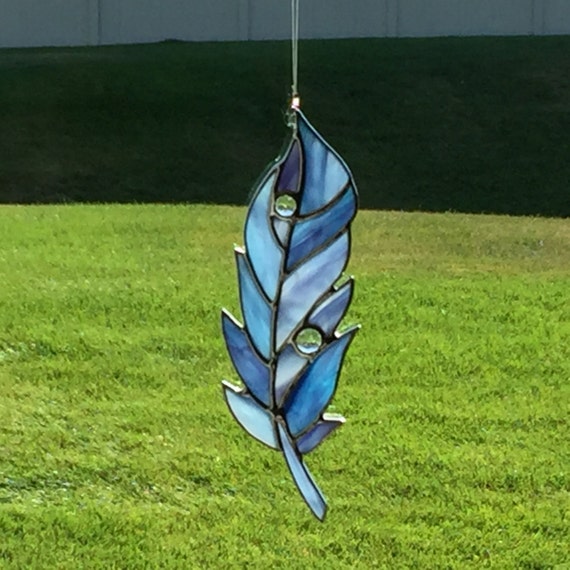 Stained Glass Blue Feather Suncatcher Stain Glass Blue