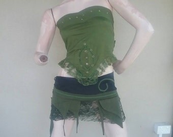 Green studded festival steampunk pixie punk stapless wrap around top.