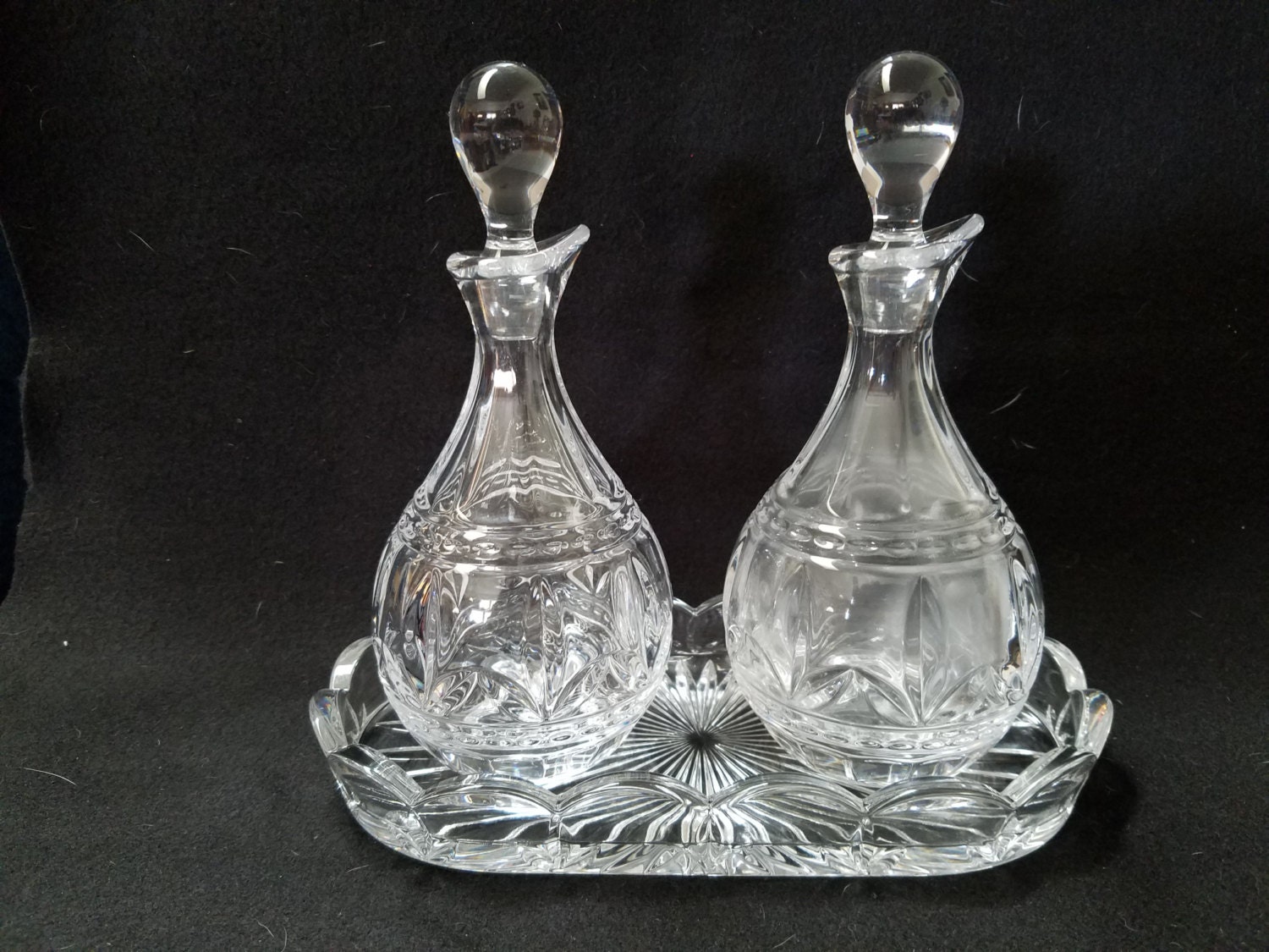 Mikasa Lead Crystal Oil & Vinegar Glass Decanters with Under