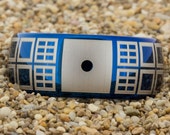 10mm Blue Dome Tungsten Carbide Band Doctor Who Gallifreyan Tardis Design Ring-Free Inside Engraving And Free US Shipping
