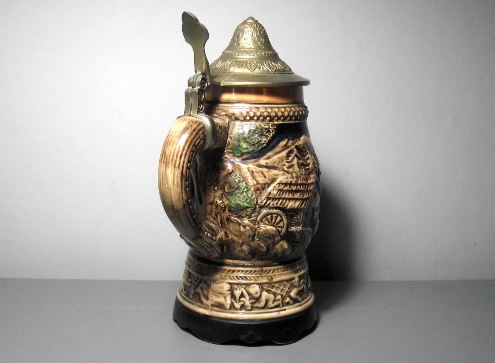 Musical Beer Stein with Pewter Lid/German Beer by SukiandPolly