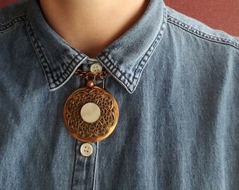 Vintage Copper and Shell Medallion on Chain Necklace