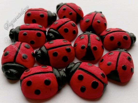 12 Edible Sugar Ladybirds Ladybug Decorations For Cake Cupcake