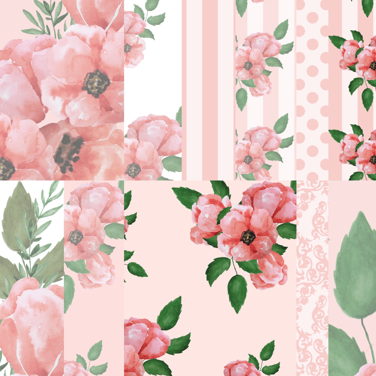 Flower digital paper Floral printable paper Peach floral