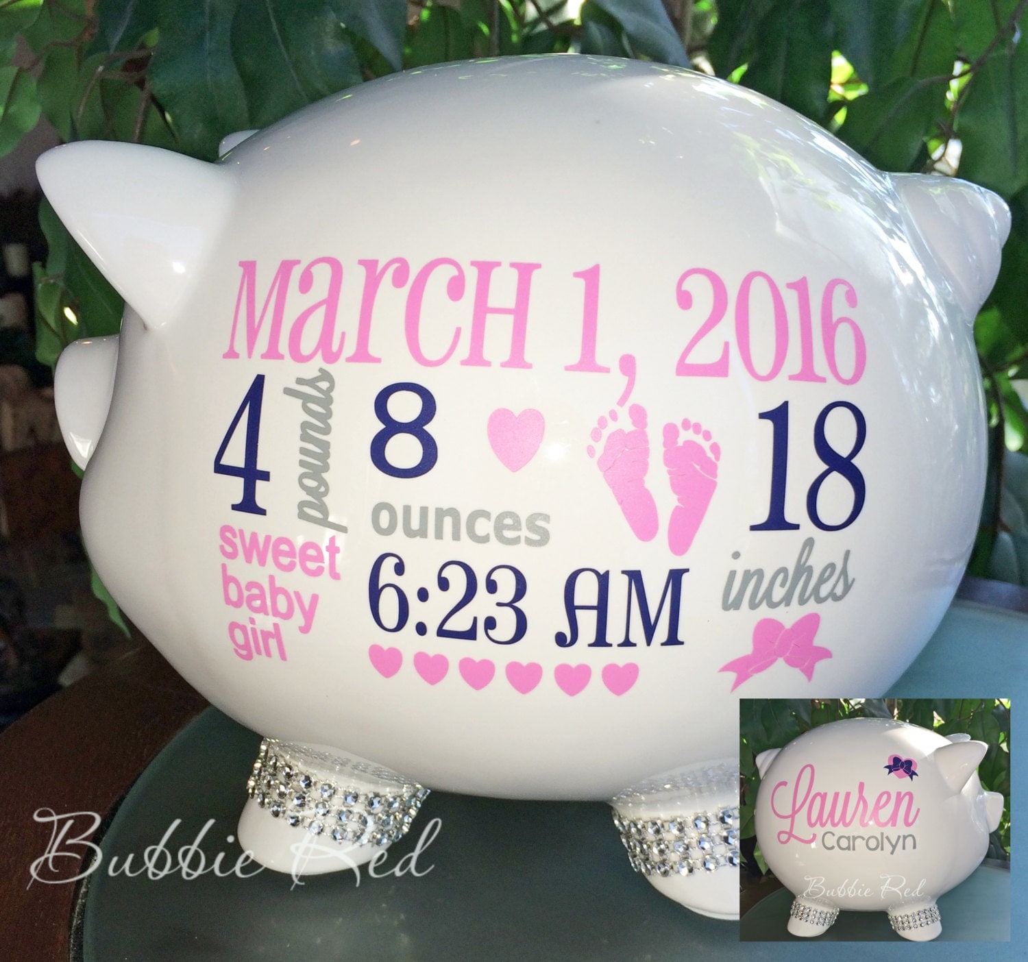 Personalized Piggy Bank Baby Birth Stats Gift Baby Girl