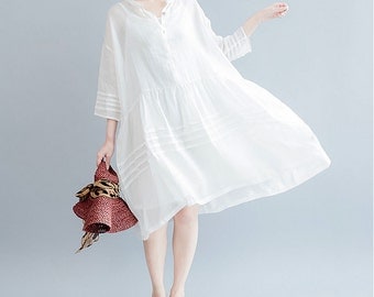 women linen loose dress/women summer leisure dress/women comfortable dress/women linen dress/XGOCT29N911