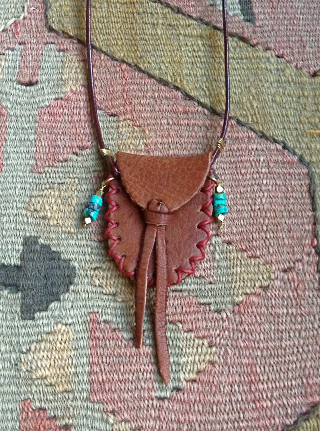 Leather Medicine Pouch Necklace Turquoise