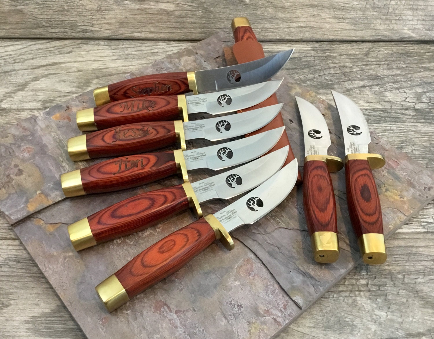 Set of 9 Groomsmen Gift Knives Engraved Hunting Knife and