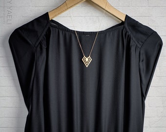 Diamond shaped pendant, gold diamond necklace, geometric necklace, triangle necklace, 18K gold, unique necklace, gift for her, 14K gold.
