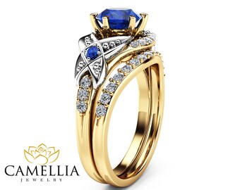 sapphire wedding engagement ring set 14k two tone gold engagement rings sapphire ring with half eternity - Sapphire Wedding Ring Sets sapphire wedding engagement ring set 14k two tone gold engagement rings sapphire ring with half eternity - Sapphire Wedding Ring Sets