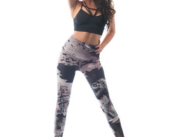 3D Dinosaur Robot Leggings, Chronobot Bright Printed Women's Tights, Hight Waisted Spandex, Artist Series By Nico Rudolph