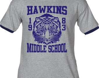 Hawkins Middle School Tigers 1983 - Distressed Premium T-Shirt - Many Color Options - Ringers/Blends/Tank Tops - STRANGER THINGS
