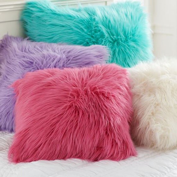 Fur Pillow Cover Fur pillow pink Faux fur by PinkUnicornDecor Girls