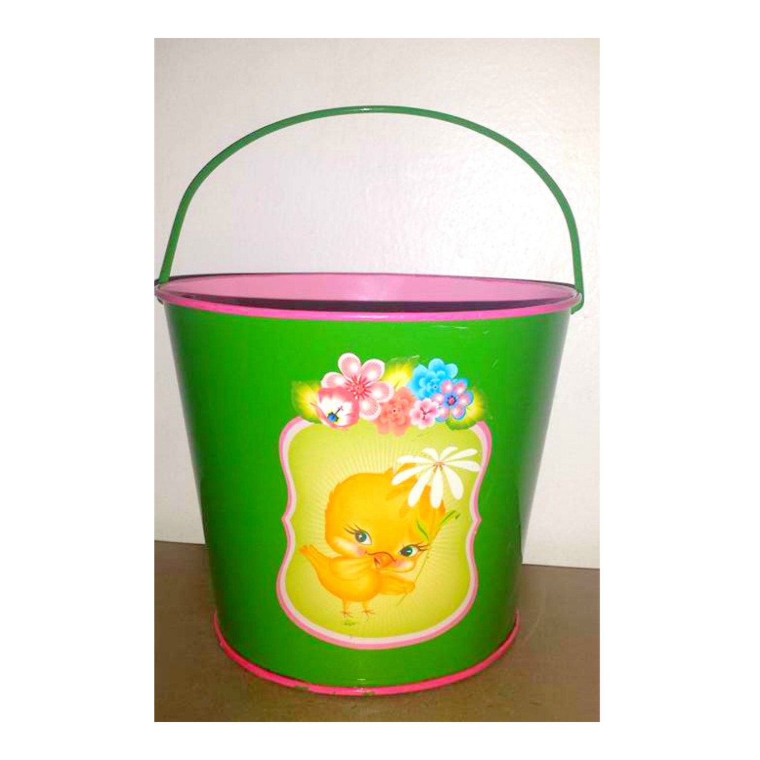 Vintage Metal Sand BucketTin Beach Pail Easter by JunkYardBlonde