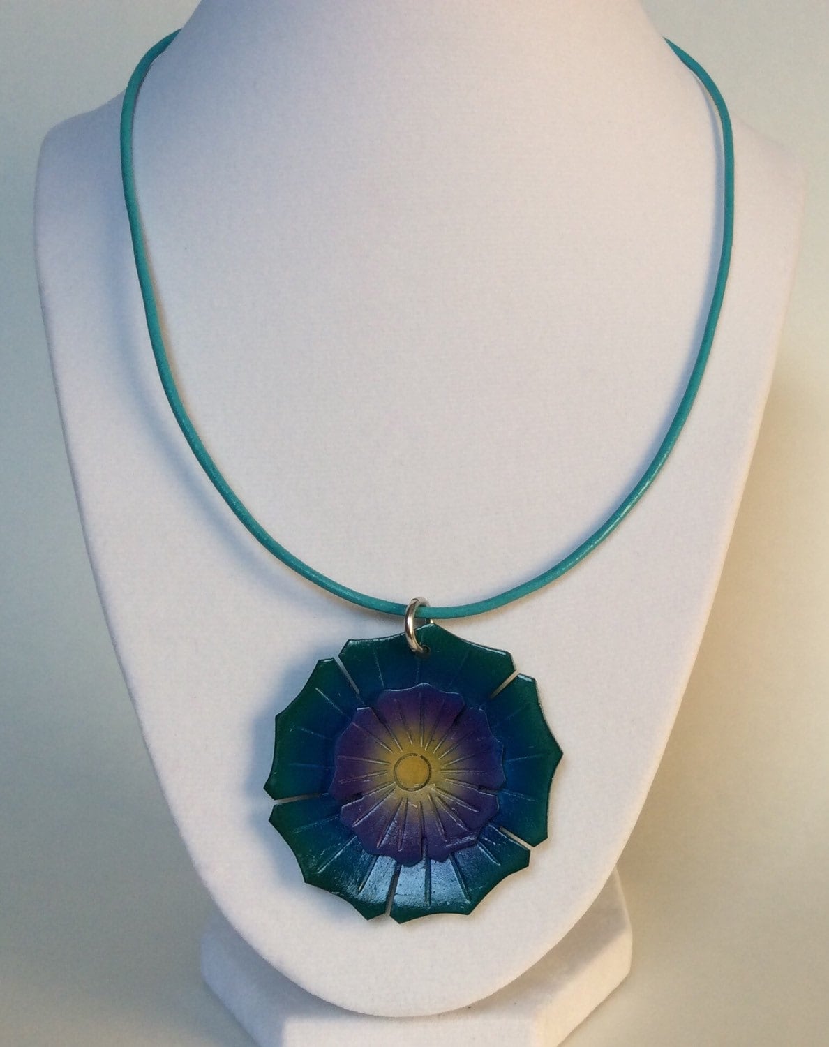 Coconut Shell Flower Necklace with Turquoise by CreationsByLacieK