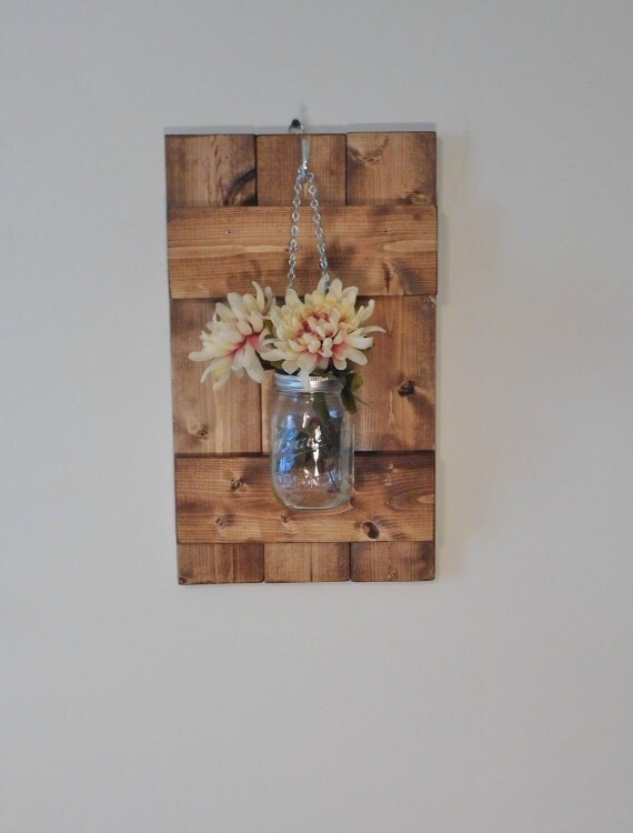Items similar to Mason Jar Hanging Decor, Barn Door Wall Sconce, Mason
