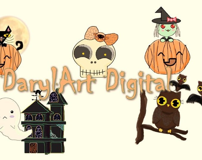 Halloween Clipart, Instant Download (kawaii style)
