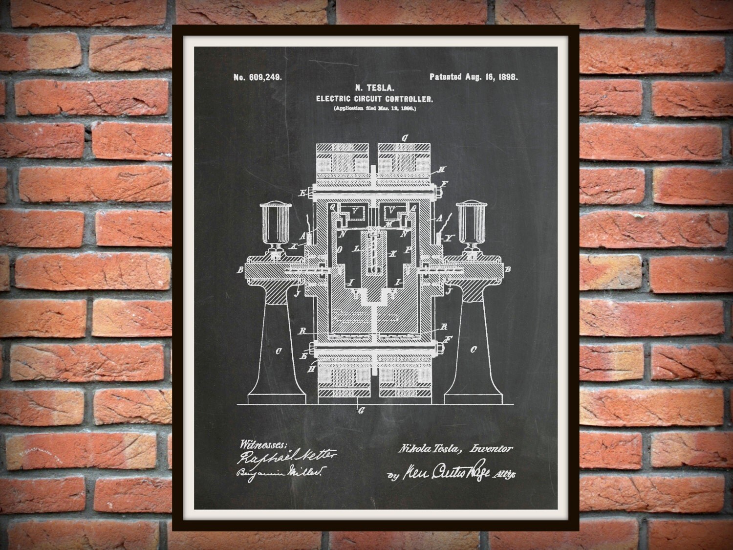 Patent 1898 Tesla Electric Circuit Controller Art Print Poster Science Lab Electrical