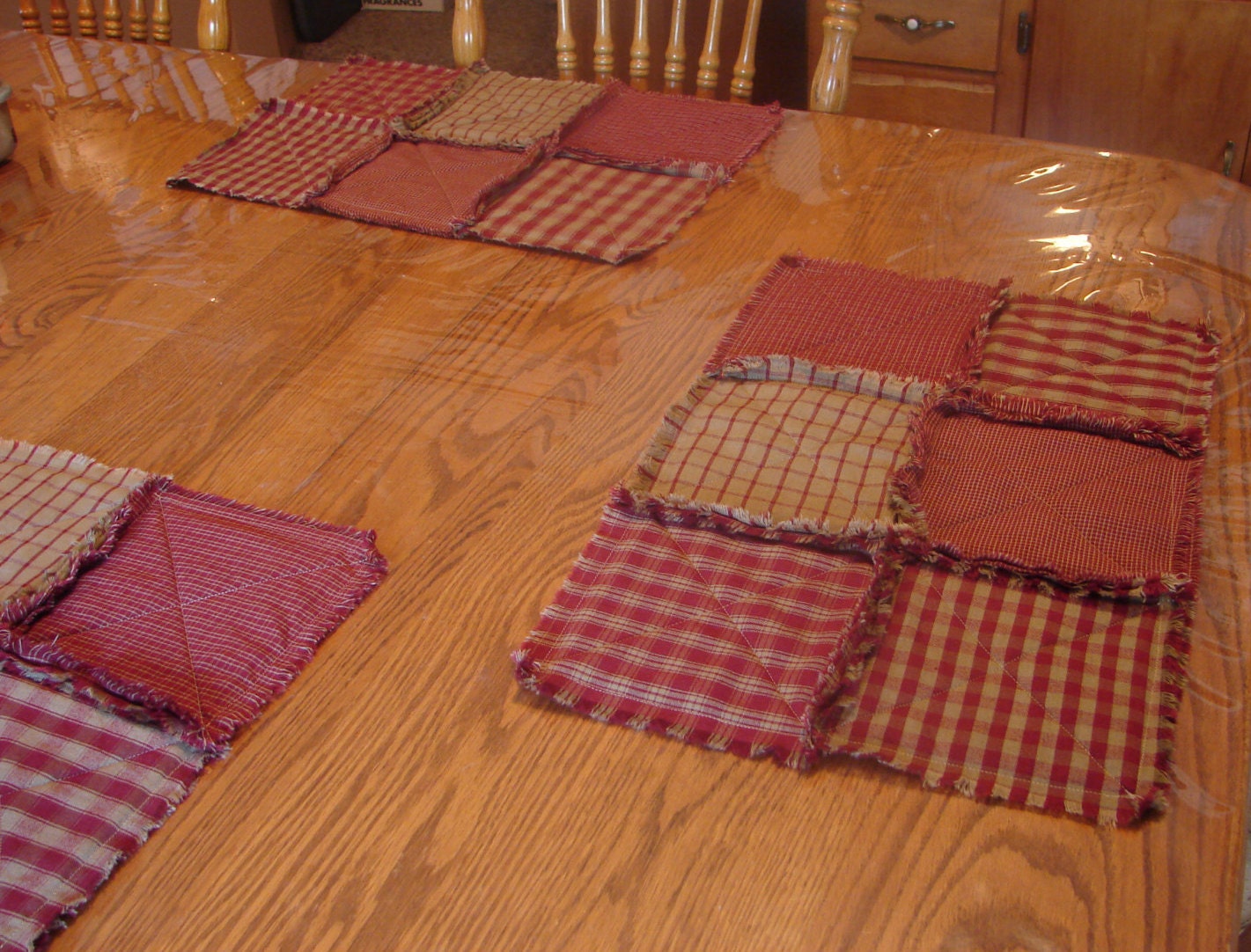 Set Of 6 Red Homespun Rag Placemats Rag Quilt Placemat Set