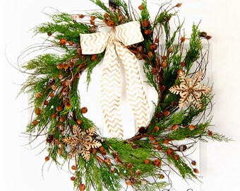 Rustic Winter Wreath | Front Door Wreath | Christmas Wreath | Juniper and Jingle Bell Wreath | Holiday Wreath