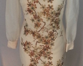 Vintage 1960's Alfred Shaheen, long sleeve, full length dress with Asian print