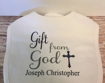Personalized Baptism Bib~Christening Bib~Gift to God Baby Toddler Bib~Baby Shower Gift~Christening Bib~Infant Photo Prop