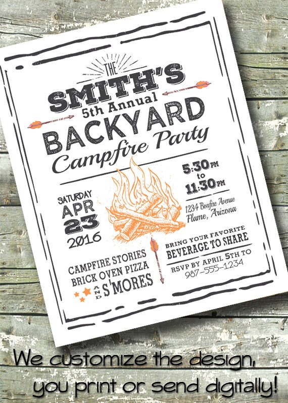 CAMPFIRE PARTY Adult Invitation BONFIRE 5x7 Invite