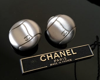 Chanel silver earrings CC , Chanel clip on earrings, Authentic vintage Chanel earrings, Chanel statement earrings