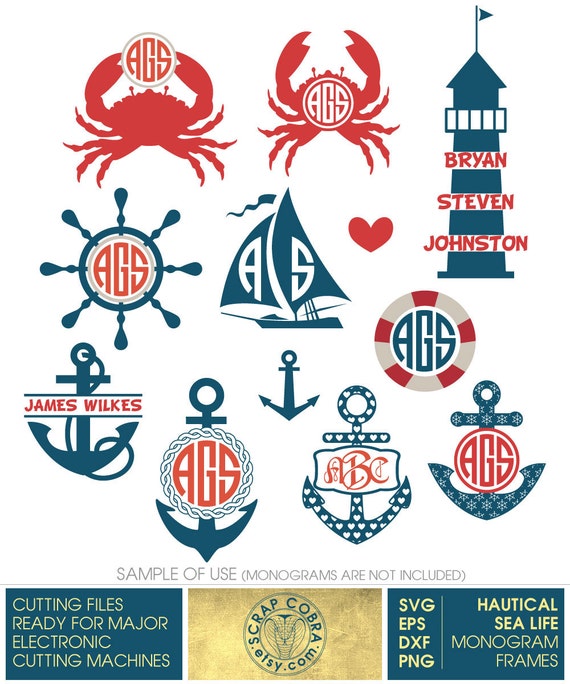 Download Nautical Sea Life Digital Monogram Frames. Vector by ...