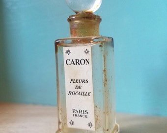 Vintage Caron Perfume; Fleurs de Rocaille Eau de Toilette; 1960's Antique Fragrance; Paris France; Empty Bottle; Glass Stopper; Original