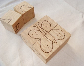 Wood puzzle blocks (6pcs). Wooden blocks. Wood building blocks. Wood blocks