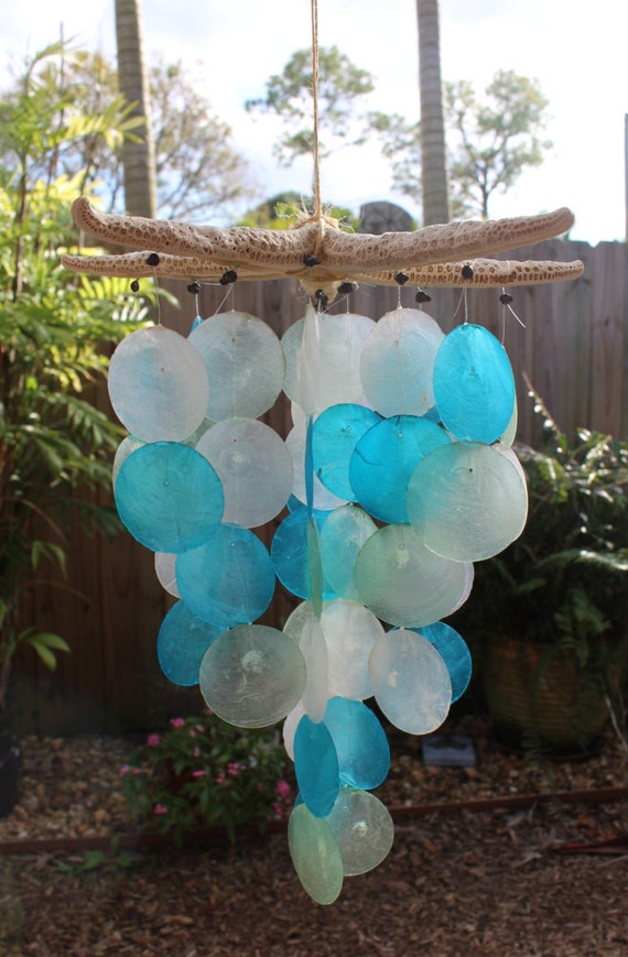 Sea Star Wind Chime Turqoise And Blue Capiz Shell Sea Star Wind Chime Turqoise And Blue Capiz Shell Nautical Bohemian