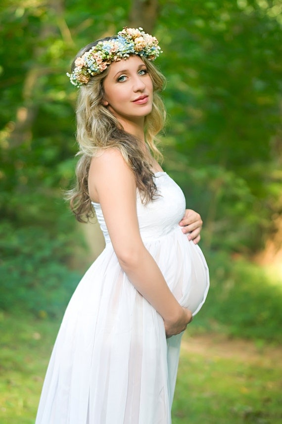 White dream/flowy maternity gown/maternity
