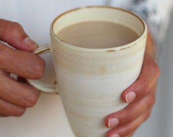 White Coffee Mug, Ceramic Coffee Mug, Tall Coffee mug, handmade coffee mug, rustic coffee mug,large tea cup,pottery coffee mugs,freshpottery